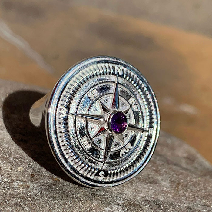 925 Sterling Silver Amethyst Compass Ring SSR187_0