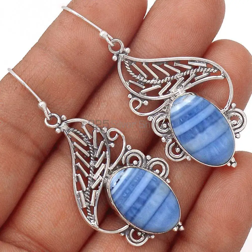 Unique 925 Sterling Silver Earrings In Blue Lace Agate Gemstone Jewelry 925SE2940_0