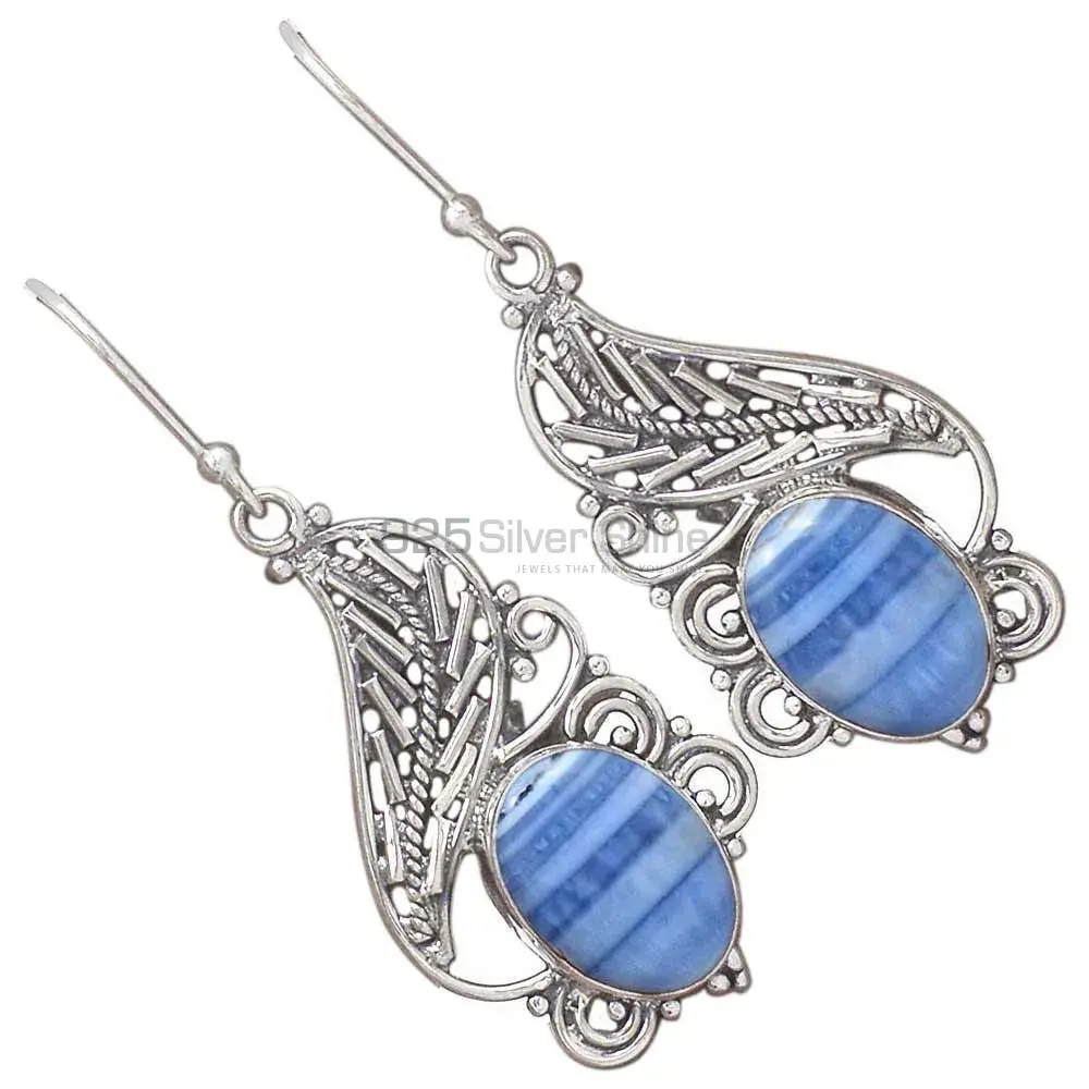 Unique 925 Sterling Silver Earrings In Blue Lace Agate Gemstone Jewelry 925SE2940_1