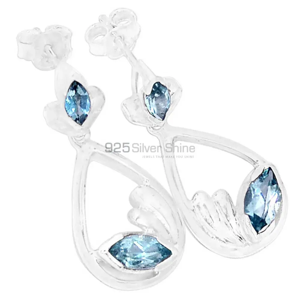 925 Sterling Silver Earrings In Blue Topaz Gemstone Jewelry 925SE433_0
