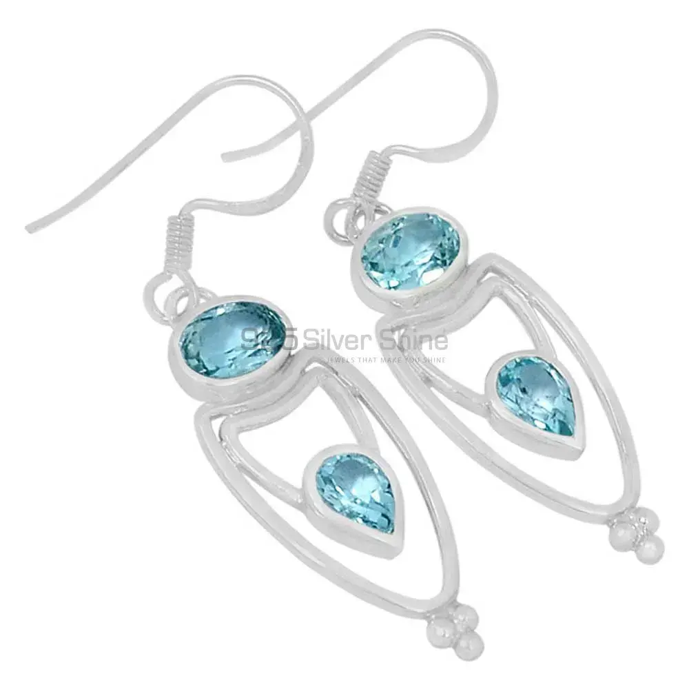 Unique 925 Sterling Silver Earrings In Blue Topaz Gemstone Jewelry 925SE591
