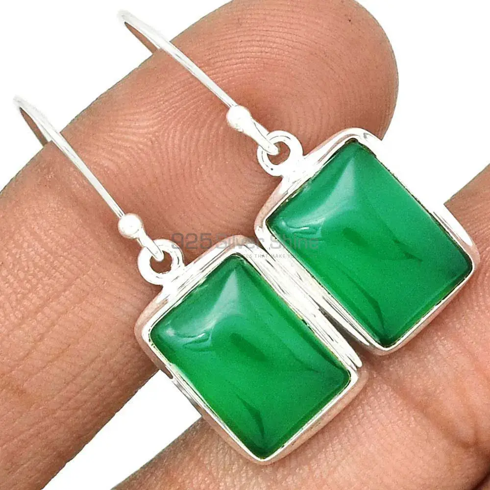 Unique 925 Sterling Silver Earrings In Green Onyx Gemstone Jewelry 925SE2227_0