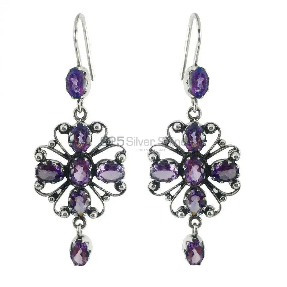 925 Sterling Silver Earrings In Amethyst Gemstone Jewelry 925SE1303_0