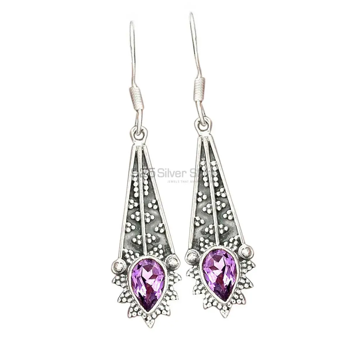 925 Sterling Silver Earrings In Amethyst Gemstone Jewelry 925SE2704_0