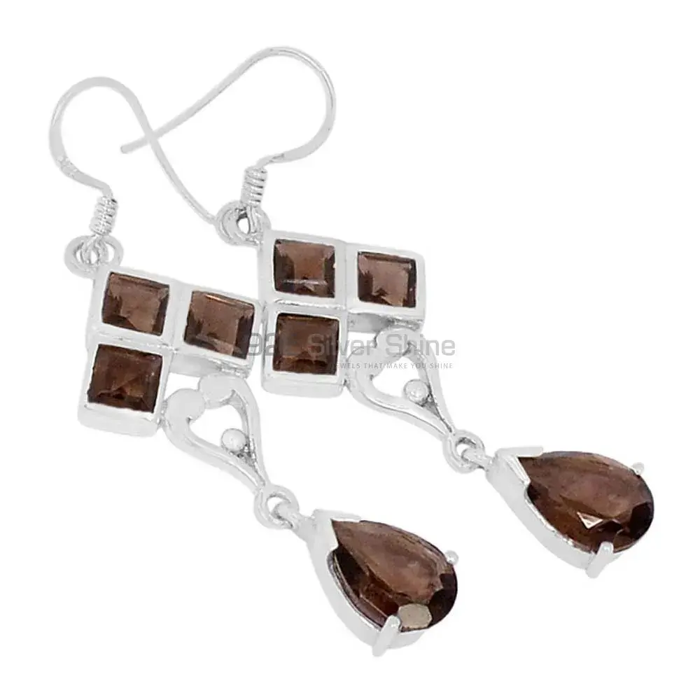 Unique 925 Sterling Silver Earrings Wholesaler In Smoky Quartz Gemstone Jewelry 925SE601