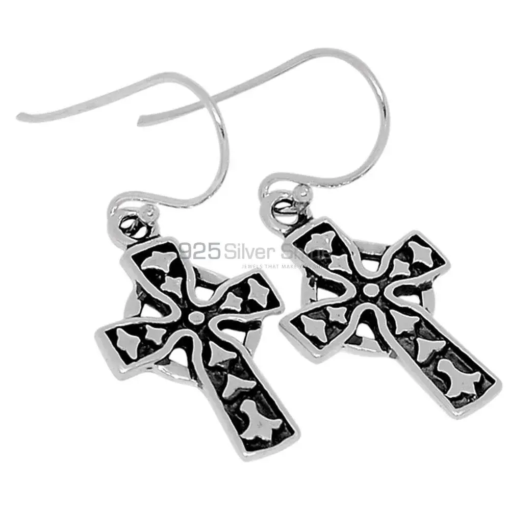 925 Sterling Silver Handmade Cross Earrings 925SE2866_1