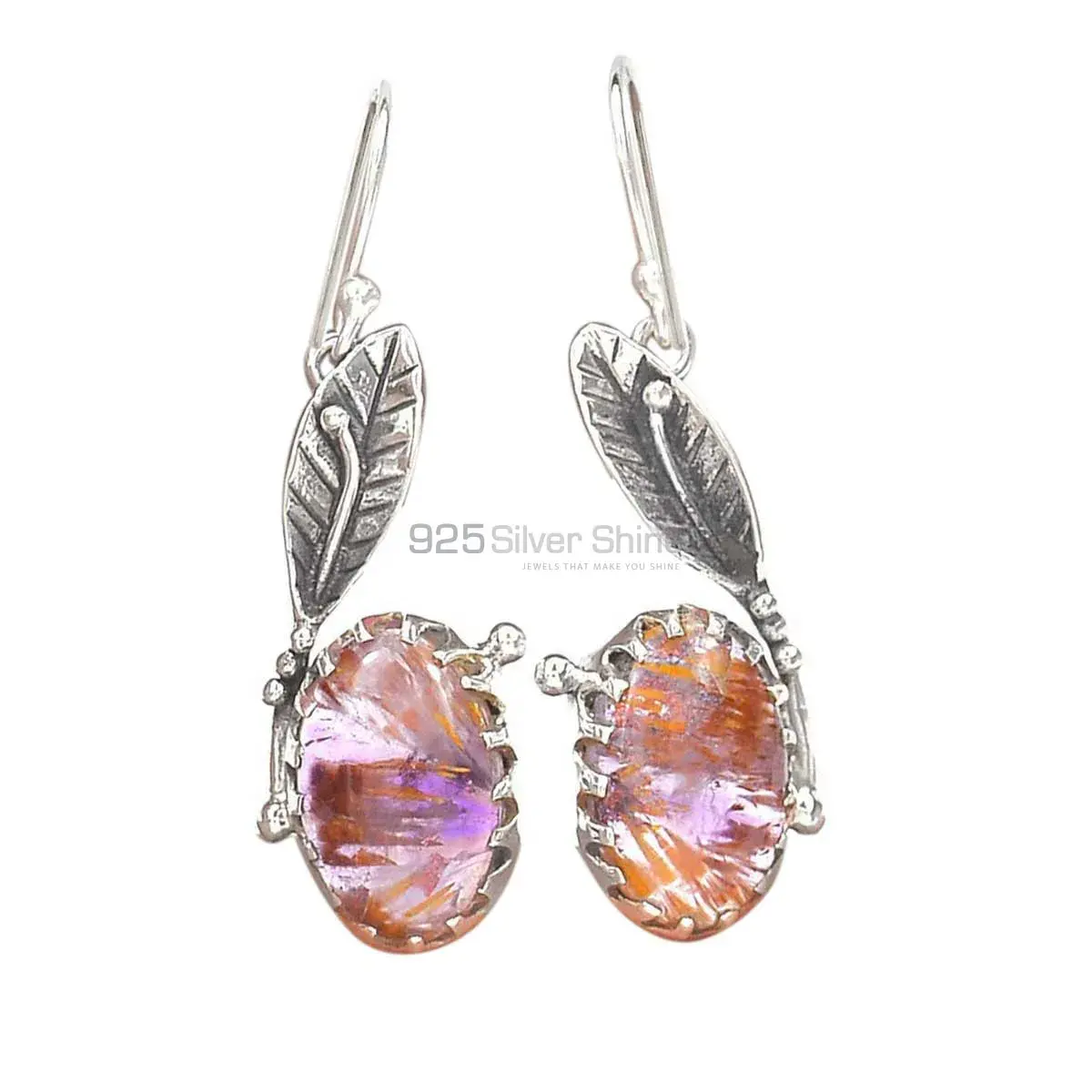 925 Sterling Silver Handmade Earrings In Cacoxenite Gemstone Jewelry 925SE2484_3