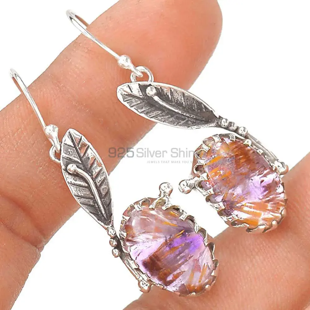 925 Sterling Silver Handmade Earrings In Cacoxenite Gemstone Jewelry 925SE2484_4