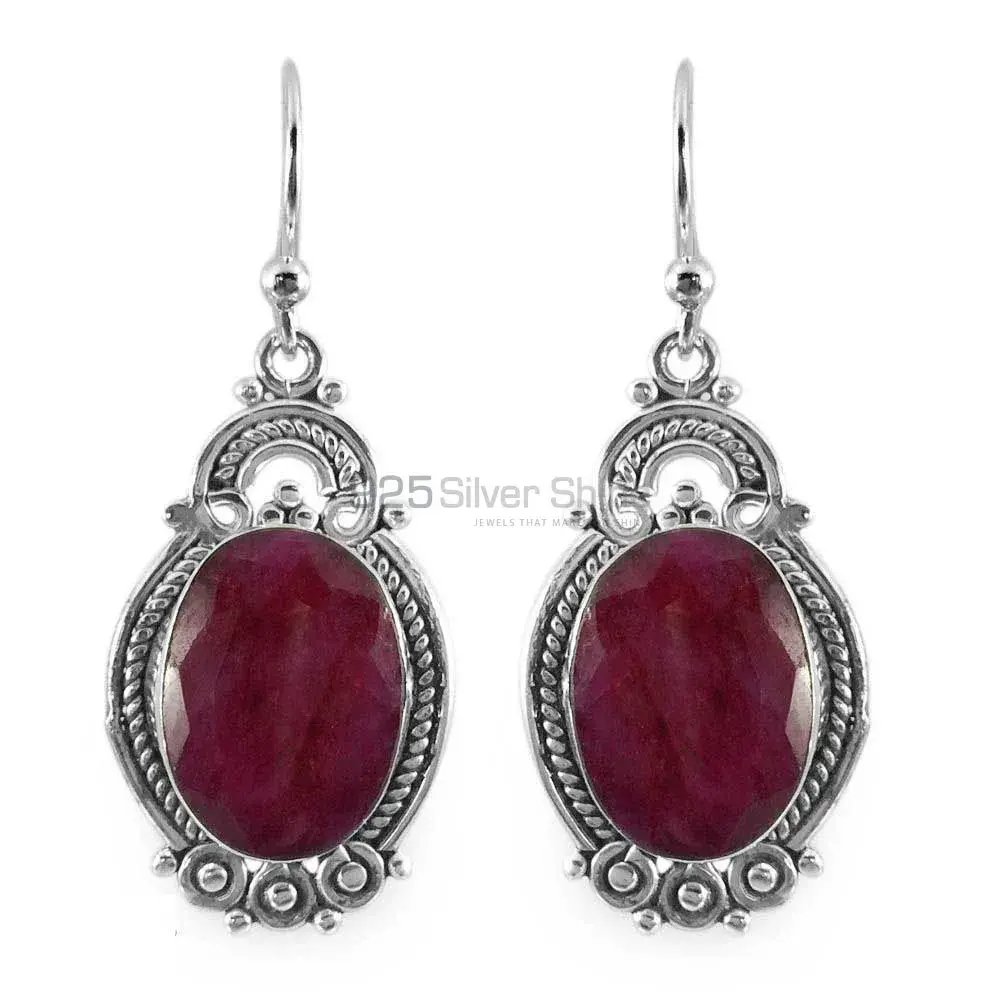 925 Sterling Silver Handmade Earrings In Dyed Ruby Gemstone Jewelry 925SE1313