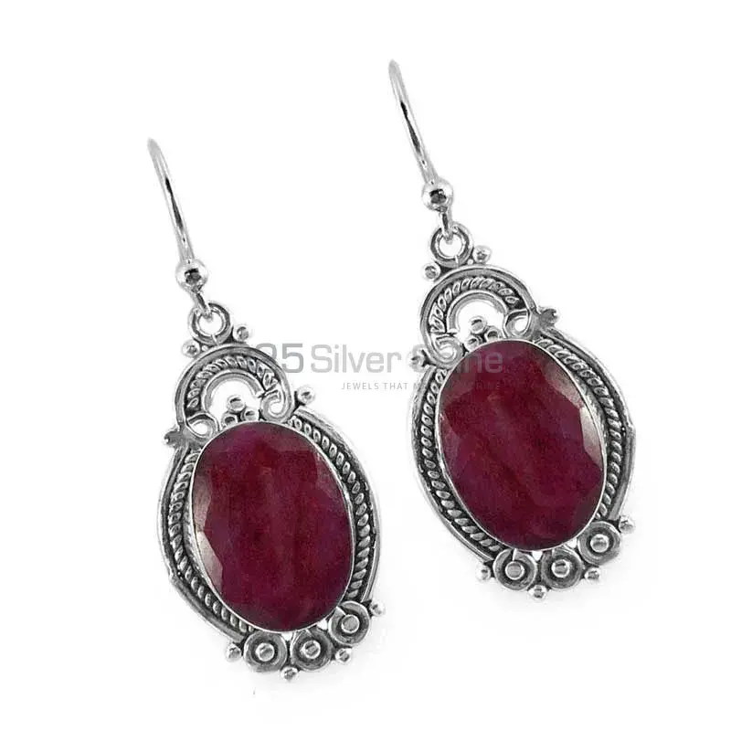 925 Sterling Silver Handmade Earrings In Dyed Ruby Gemstone Jewelry 925SE1313_0