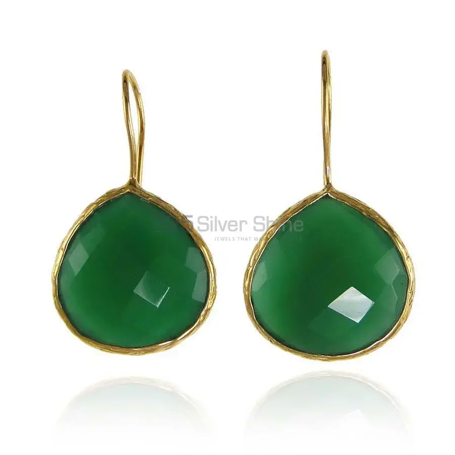 925 Sterling Silver Handmade Earrings In Green Onyx Gemstone Jewelry 925SE1988_0