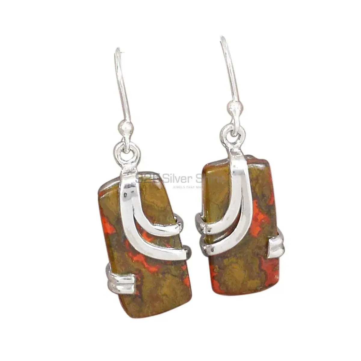 925 Sterling Silver Handmade Earrings In Unakite Gemstone Jewelry 925SE2089_0