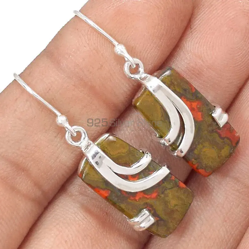 925 Sterling Silver Handmade Earrings In Unakite Gemstone Jewelry 925SE2089_1