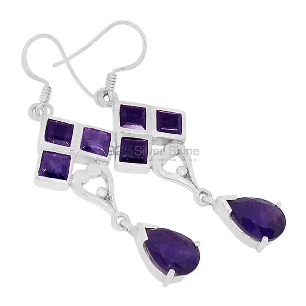 925 Sterling Silver Handmade Earrings In Amethyst Gemstone Jewelry 925SE596_0