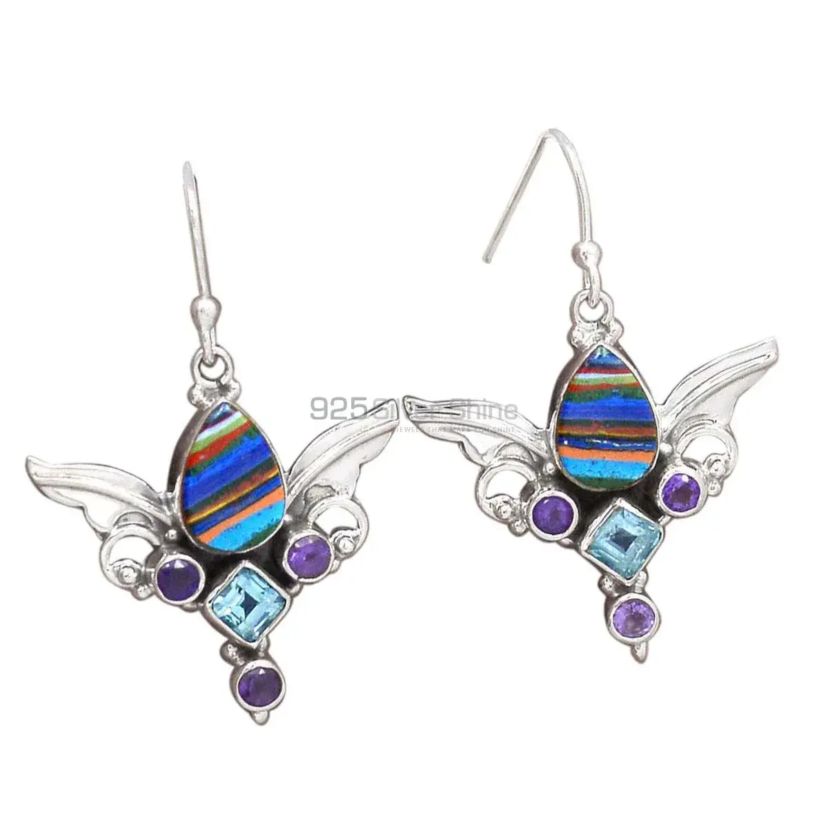 925 Sterling Silver Handmade Earrings In Multi Gemstone Jewelry 925SE2627