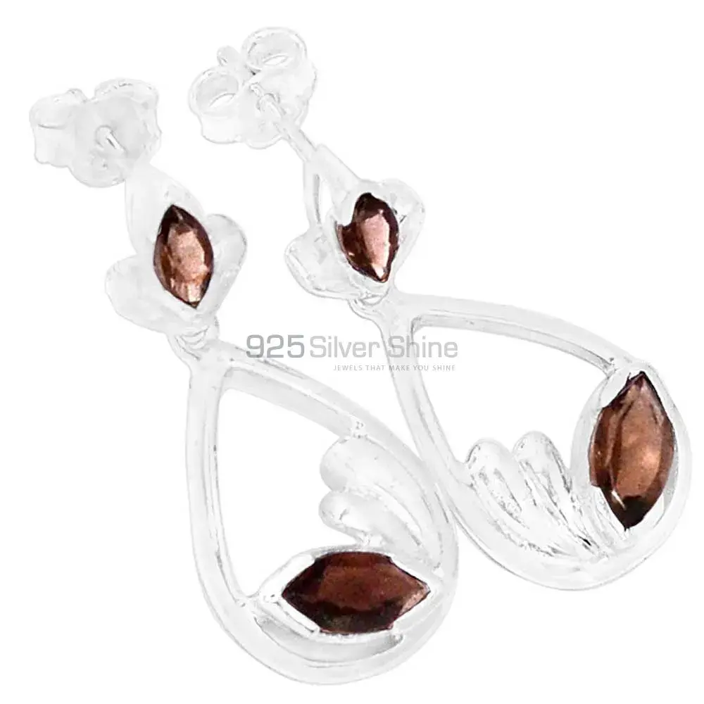 925 Sterling Silver Handmade Earrings In Smoky Quartz Gemstone Jewelry 925SE438_0