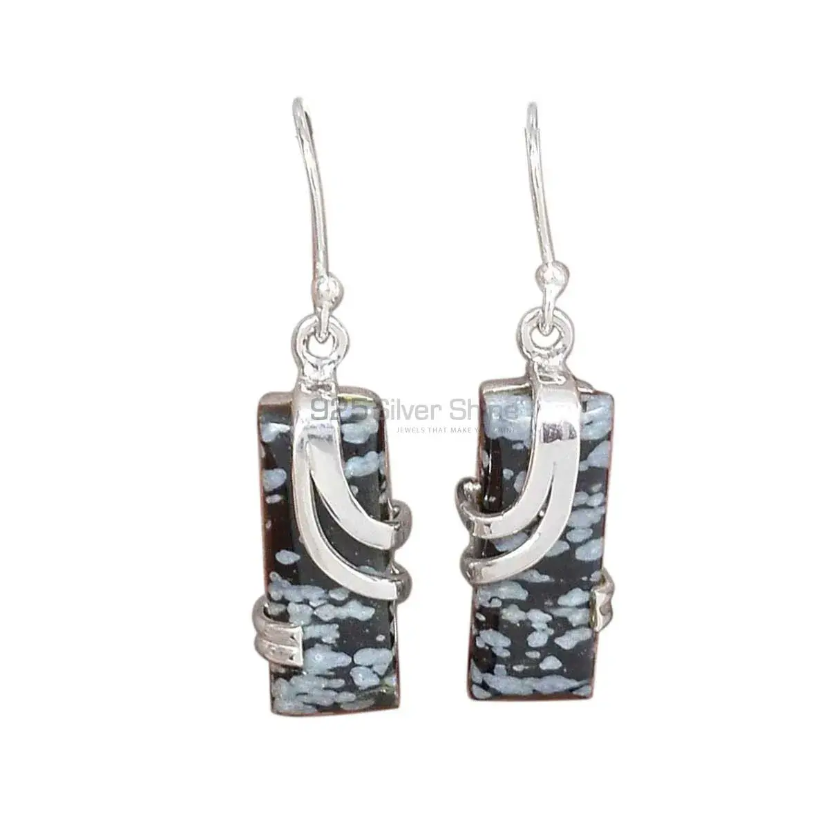 925 Sterling Silver Handmade Earrings In Snow Flax Jasper Gemstone Jewelry 925SE2074_0