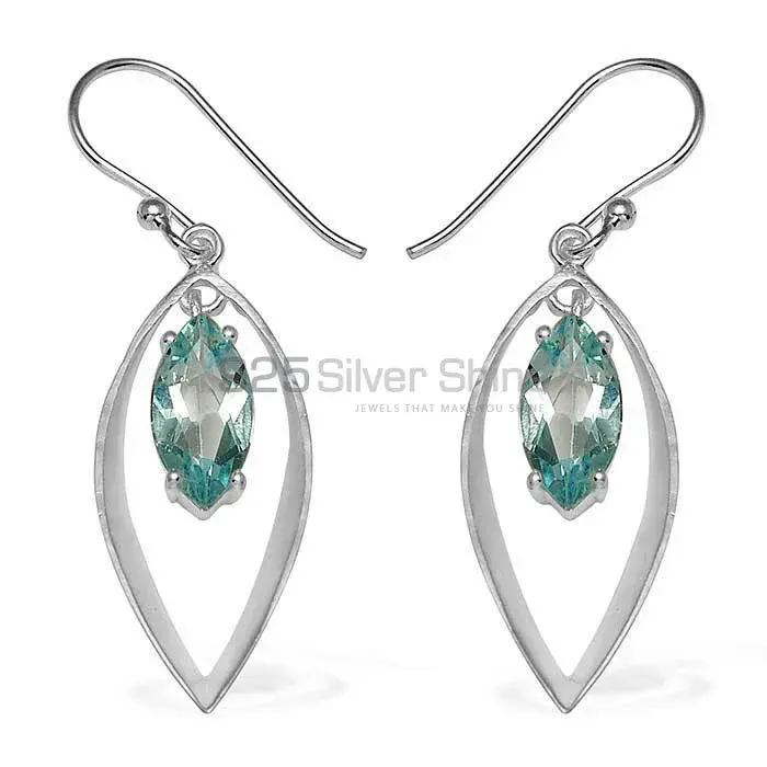 Unique 925 Sterling Silver Handmade Earrings Suppliers In Blue Topaz Gemstone Jewelry 925SE764