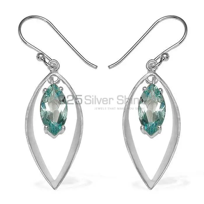 925 Sterling Silver Handmade Earrings In Blue Topaz Gemstone Jewelry 925SE764_0