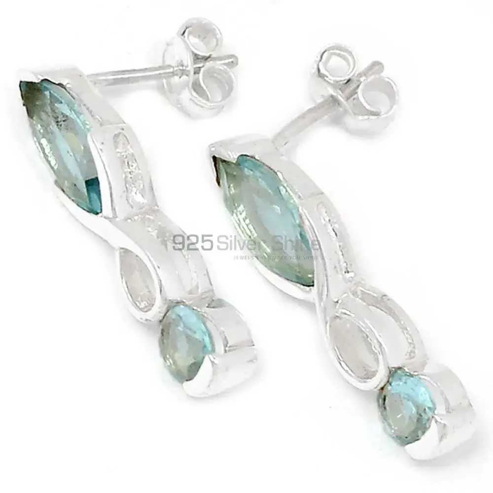 925 Sterling Silver Handmade Earrings In Blue Topaz Gemstone Jewelry 925SE448_0