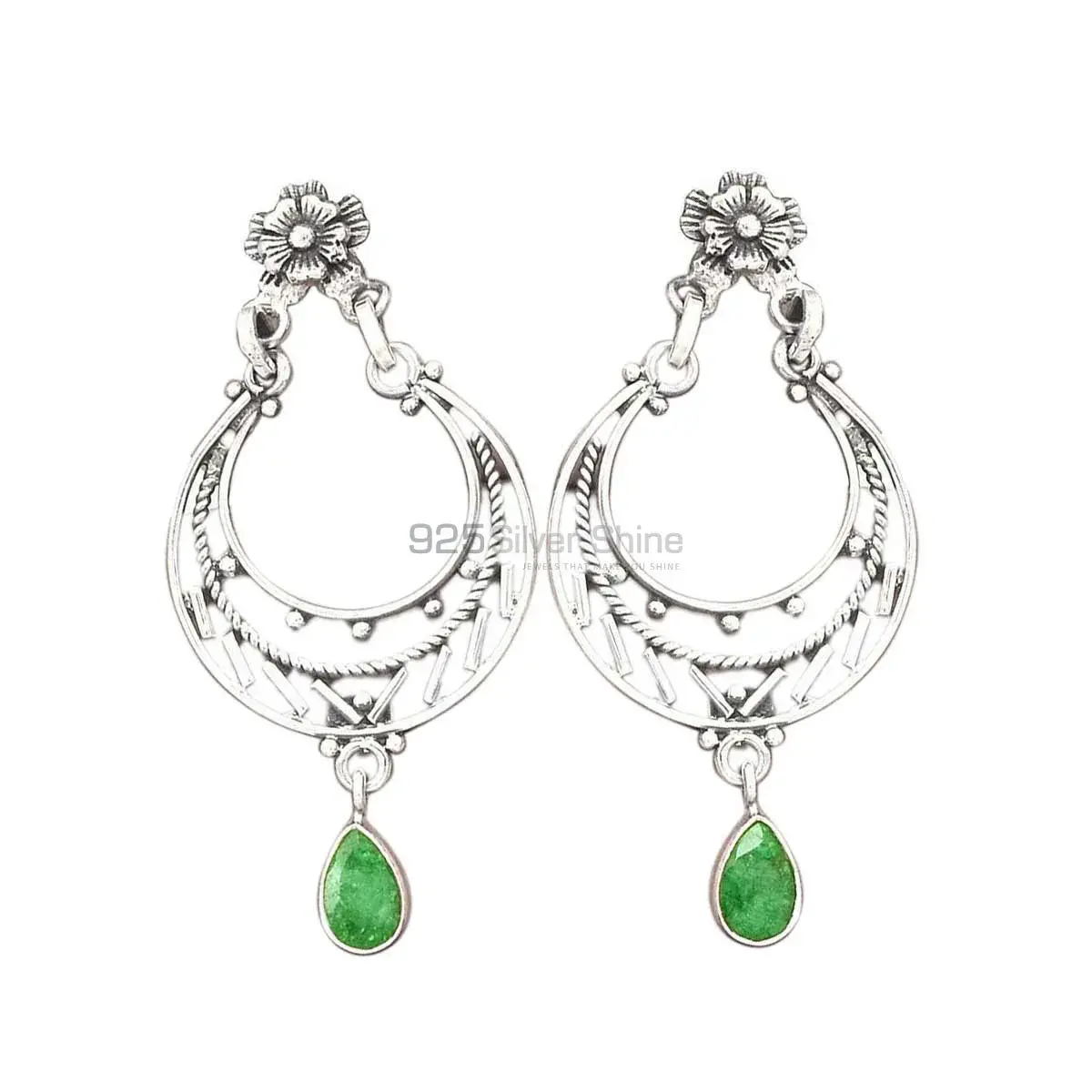 Unique 925 Sterling Silver Handmade Earrings Suppliers In Dyed Emerald Gemstone Jewelry 925SE3113