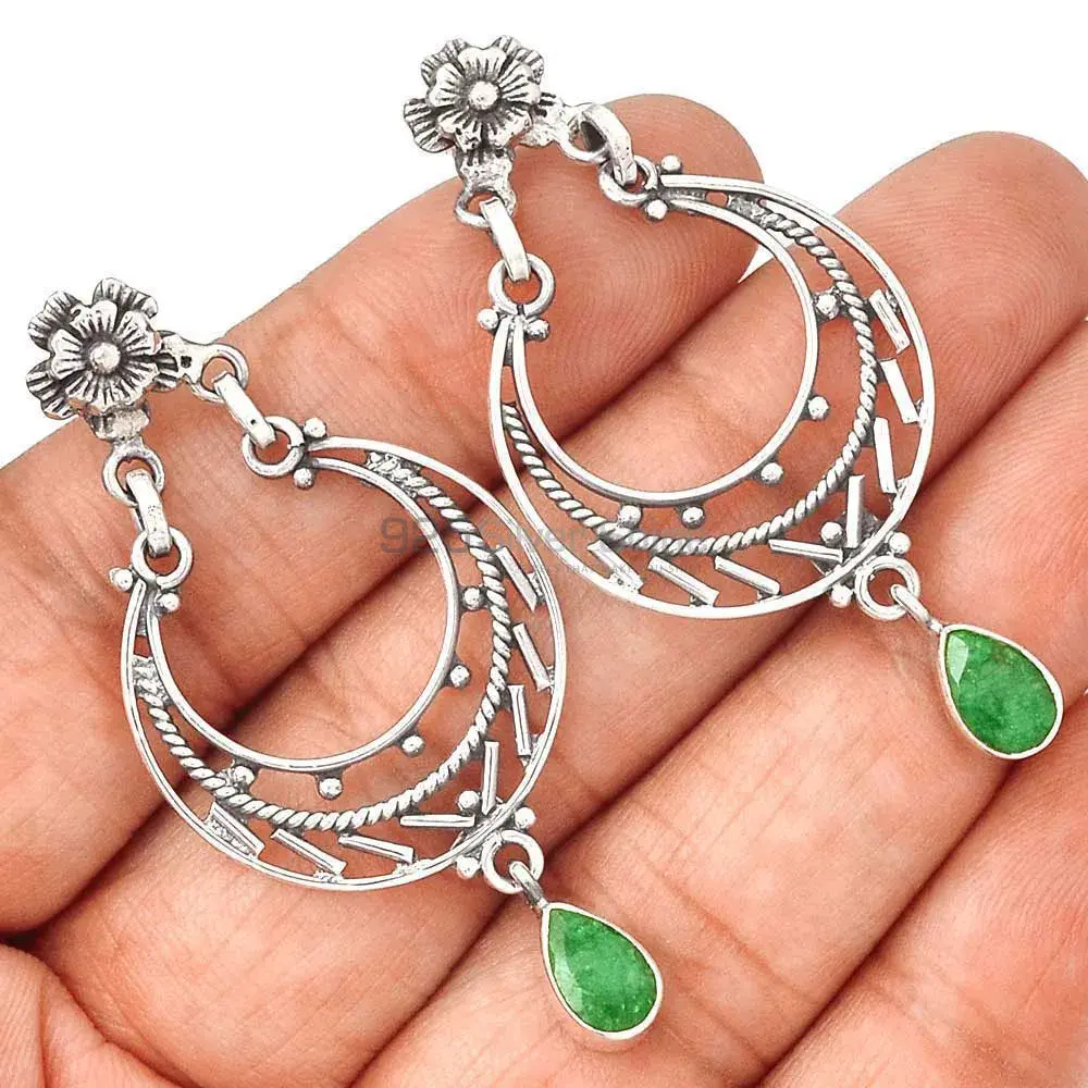 Unique 925 Sterling Silver Handmade Earrings Suppliers In Dyed Emerald Gemstone Jewelry 925SE3113_0