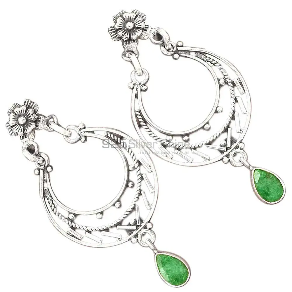 925 Sterling Silver Handmade Earrings In Dyed Emerald Gemstone Jewelry 925SE3113_1