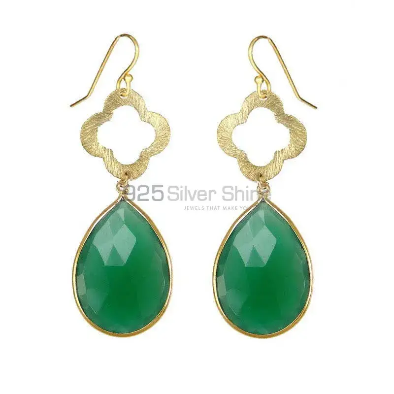 Unique 925 Sterling Silver Handmade Earrings Suppliers In Green Onyx Gemstone Jewelry 925SE1904