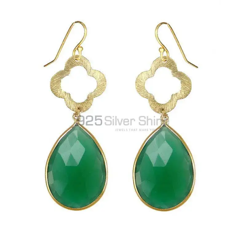 925 Sterling Silver Handmade Earrings In Green Onyx Gemstone Jewelry 925SE1904