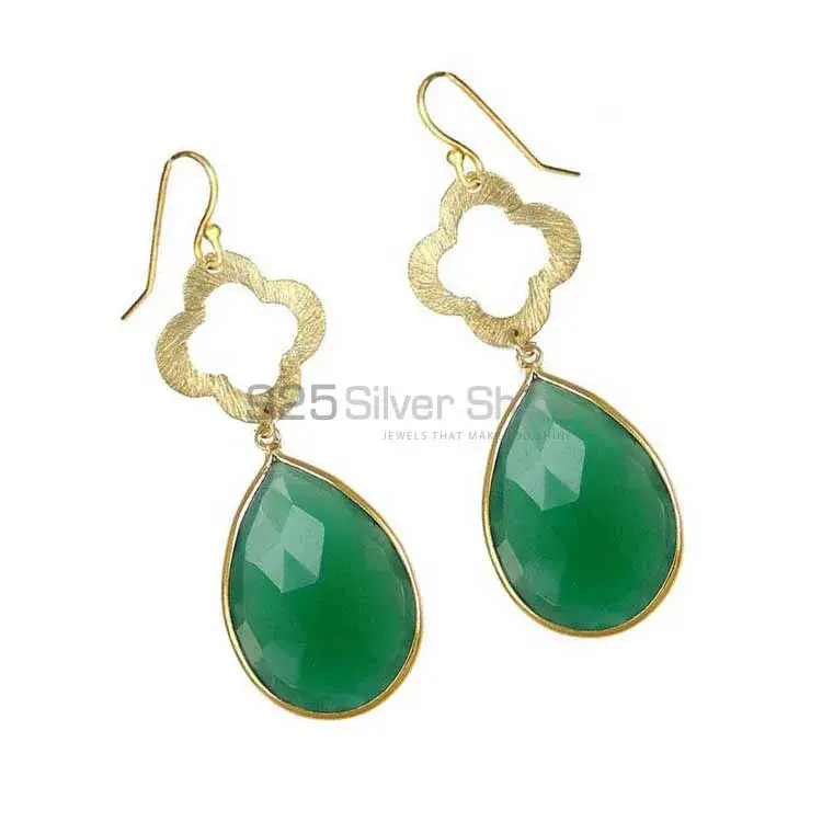 Unique 925 Sterling Silver Handmade Earrings Suppliers In Green Onyx Gemstone Jewelry 925SE1904_0