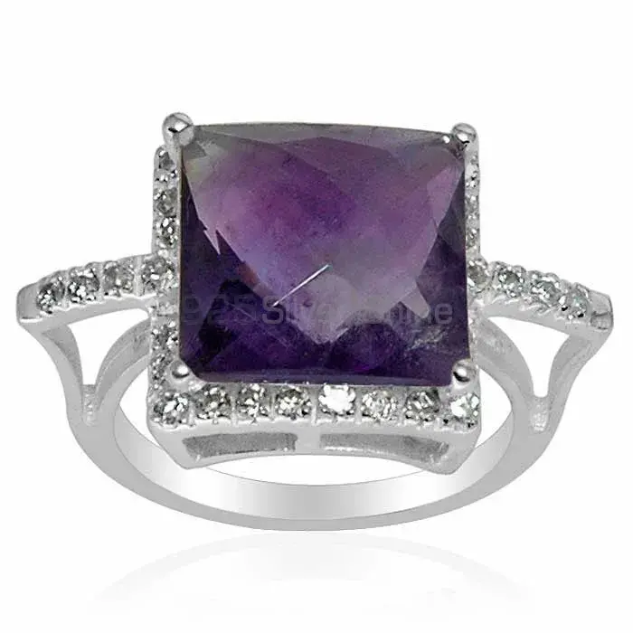 Natural Amethyts And CZ Gemstone Silver Rings 925SR1504_0