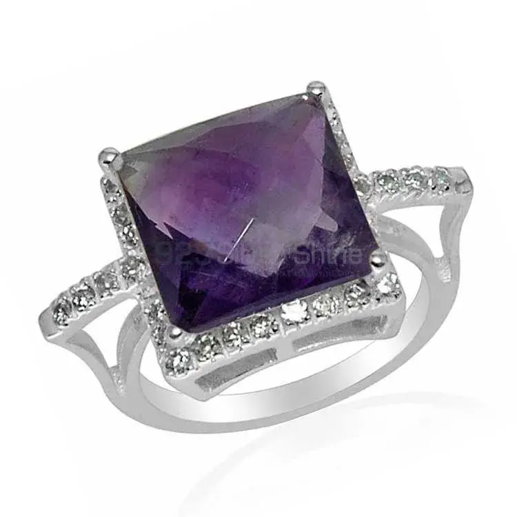 Natural Amethyts And CZ Gemstone Silver Rings 925SR1504_1