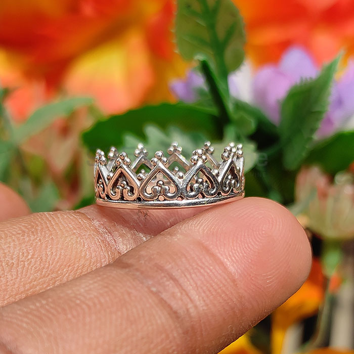 Unique Vintage Style Crown Dainty Princess Ring In Sterling Silver SSR78-1_1