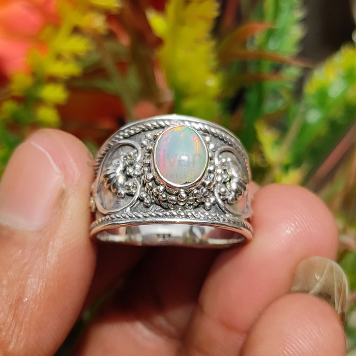 Natural Ethiopian Opal gemstone sterling silver rings SSR80_2