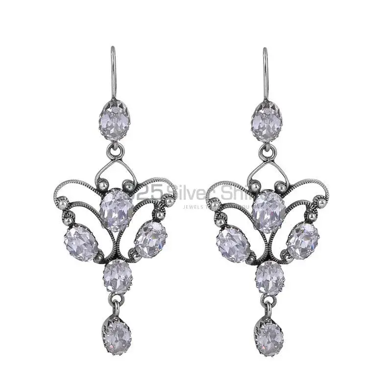 White Topaz Gemstone Earring In 925 Solid Silver Jewelry 925SE04_0