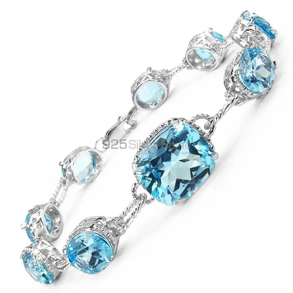 925 Silver Tennis Bracelets In Blue Topaz Gemstone Jewelry 925SB163