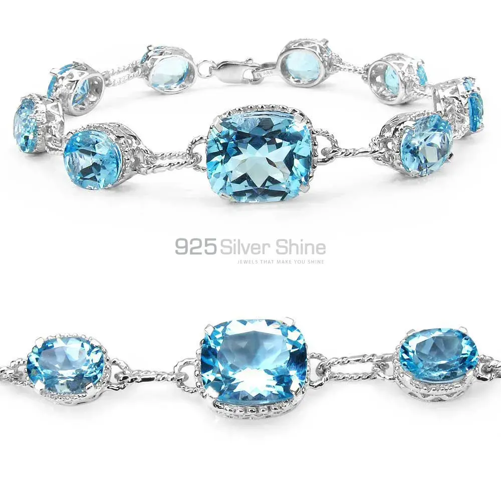 Wholesale 925 Silver Tennis Bracelets In Blue Topaz Gemstone Jewelry 925SB163_0