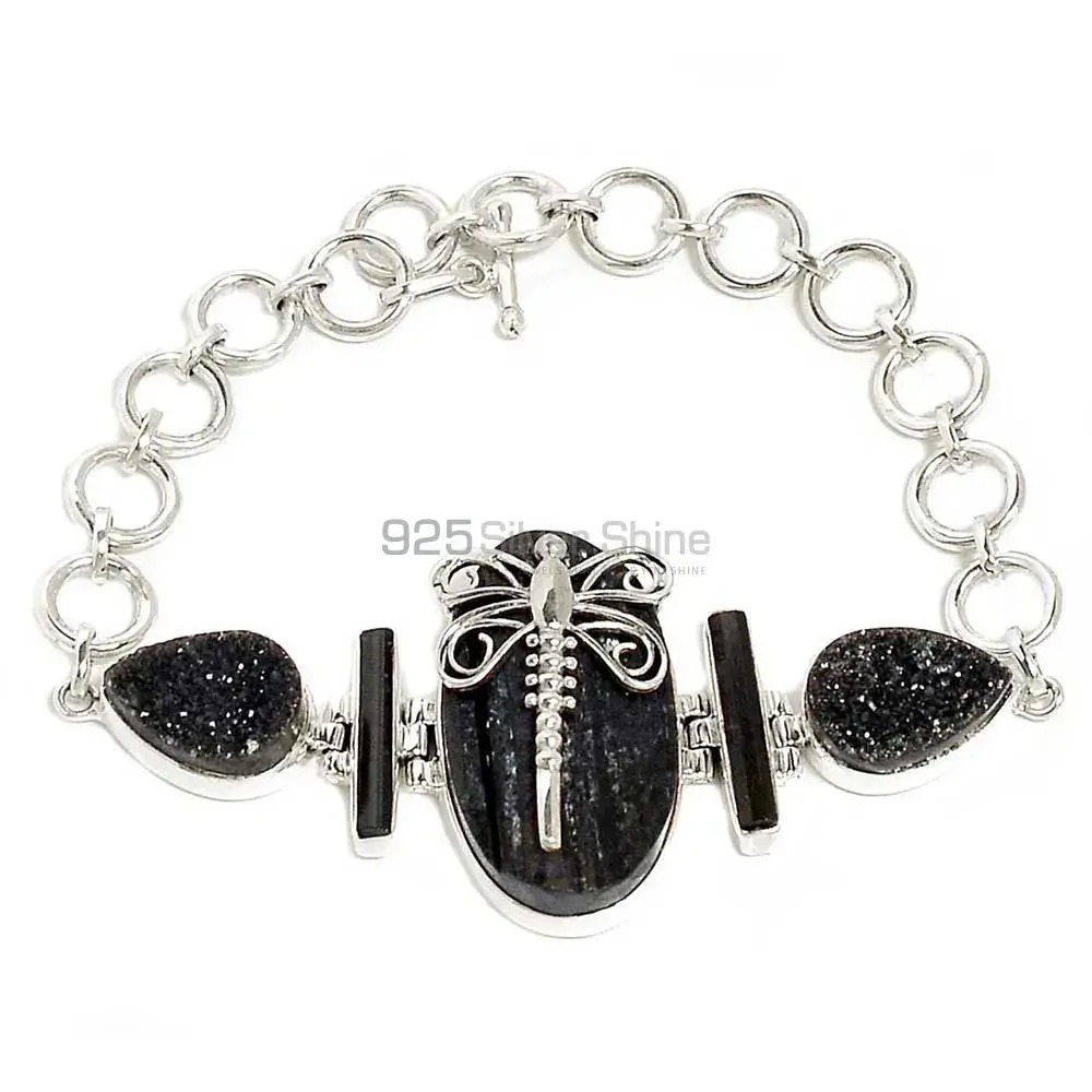 Wholesale 925 Solid Silver Bracelets Exporters In Black Tourmaline Gemstone Jewelry 925SB296-1