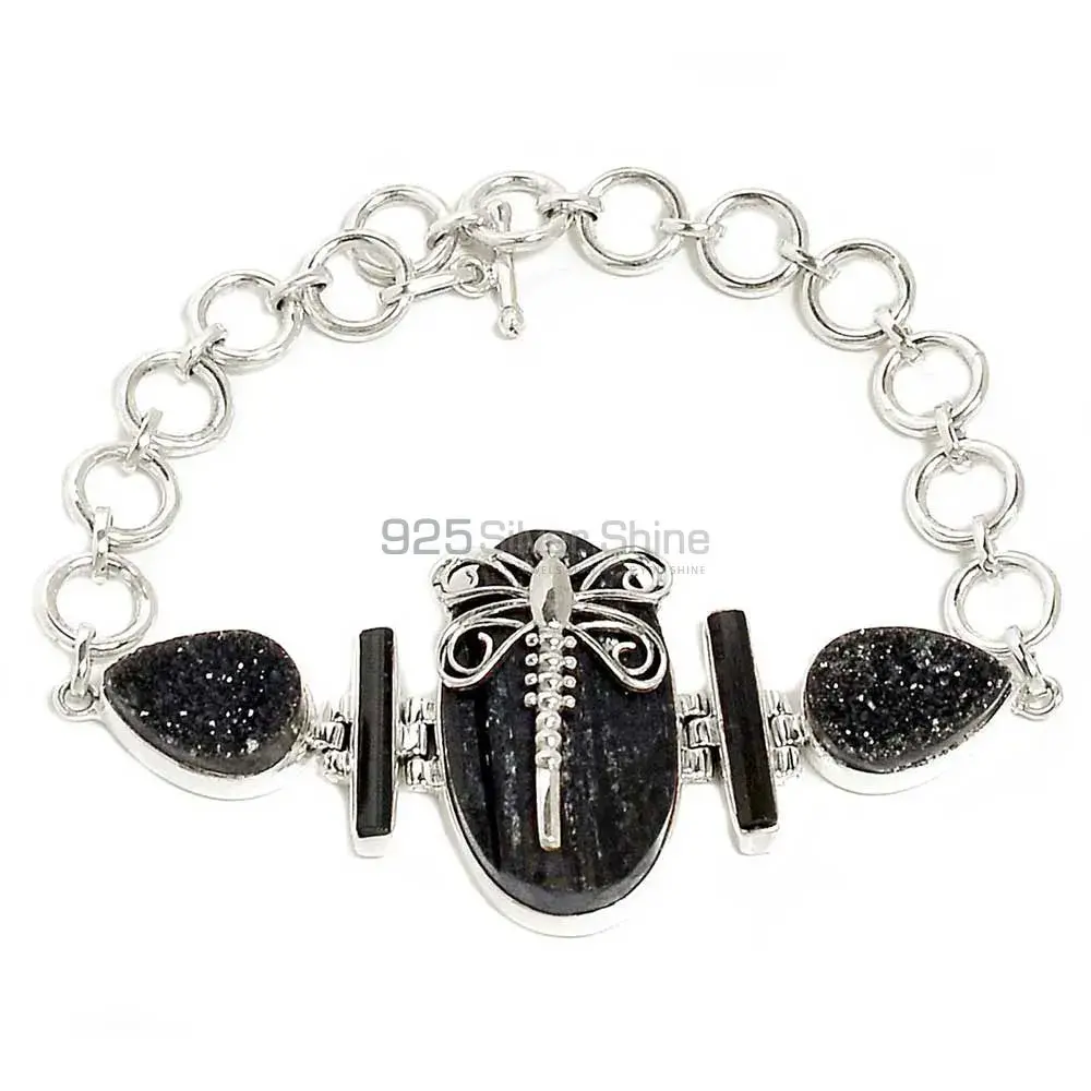 925 Solid Silver Bracelets In Black Tourmaline Gemstone Jewelry 925SB296-1