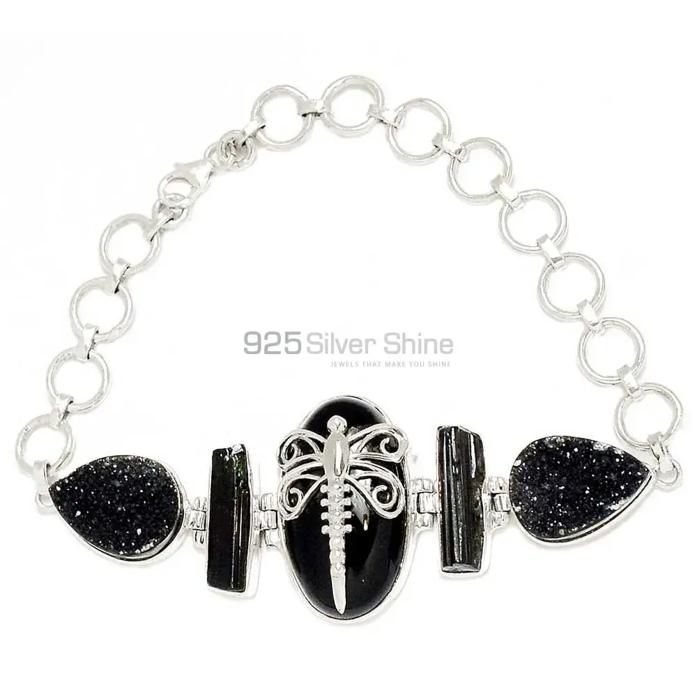 Wholesale 925 Solid Silver Bracelets Exporters In Black Tourmaline Gemstone Jewelry 925SB296-1_0