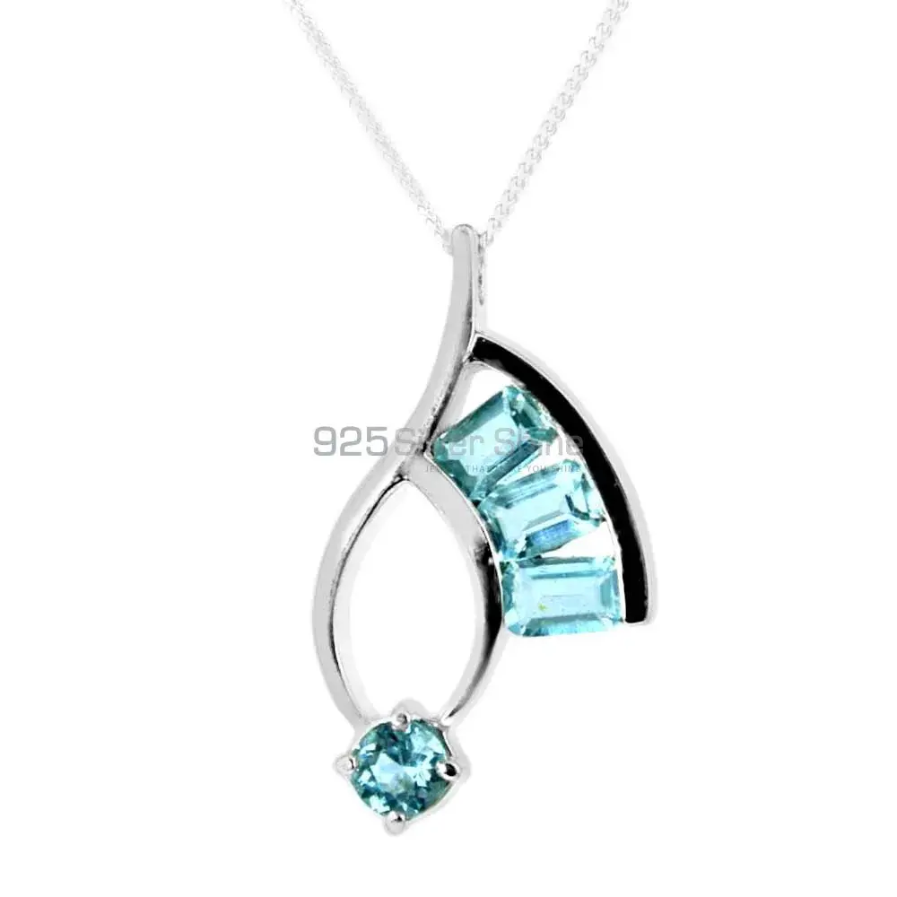 Wholesale 925 Solid Silver Pendants Exporters In Blue Topaz Gemstone Jewelry 925SP216-2