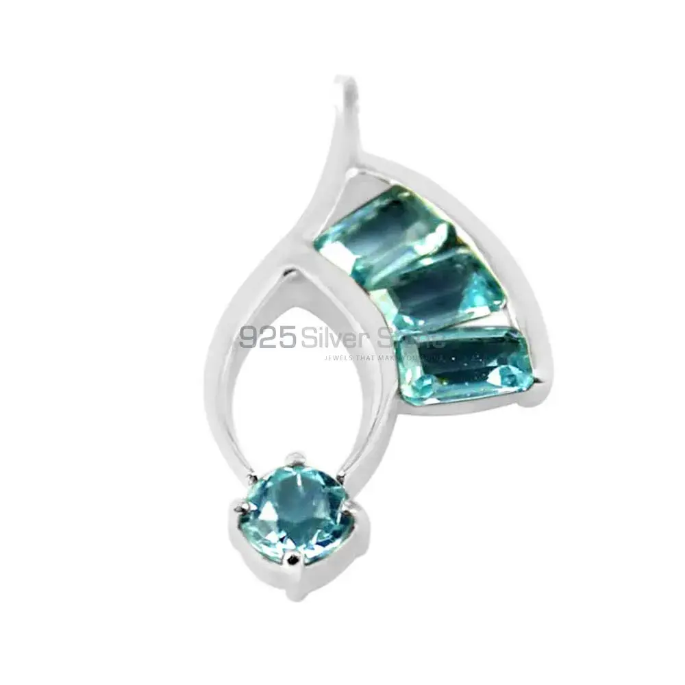 925 Solid Silver Pendants In Blue Topaz Gemstone Jewelry 925SP216-2_0
