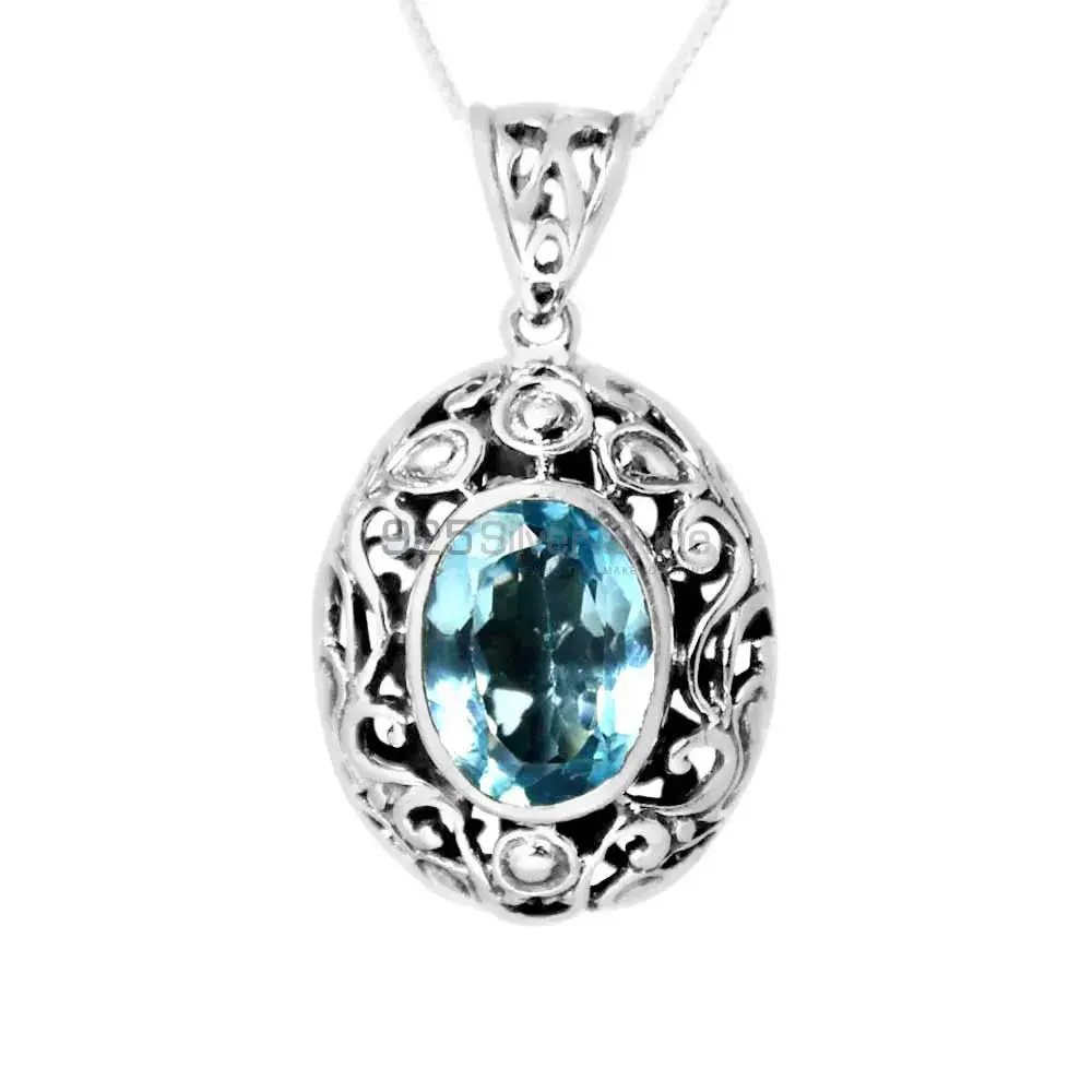 Wholesale 925 Solid Silver Pendants Exporters In Blue Topaz Gemstone Jewelry 925SP232-3