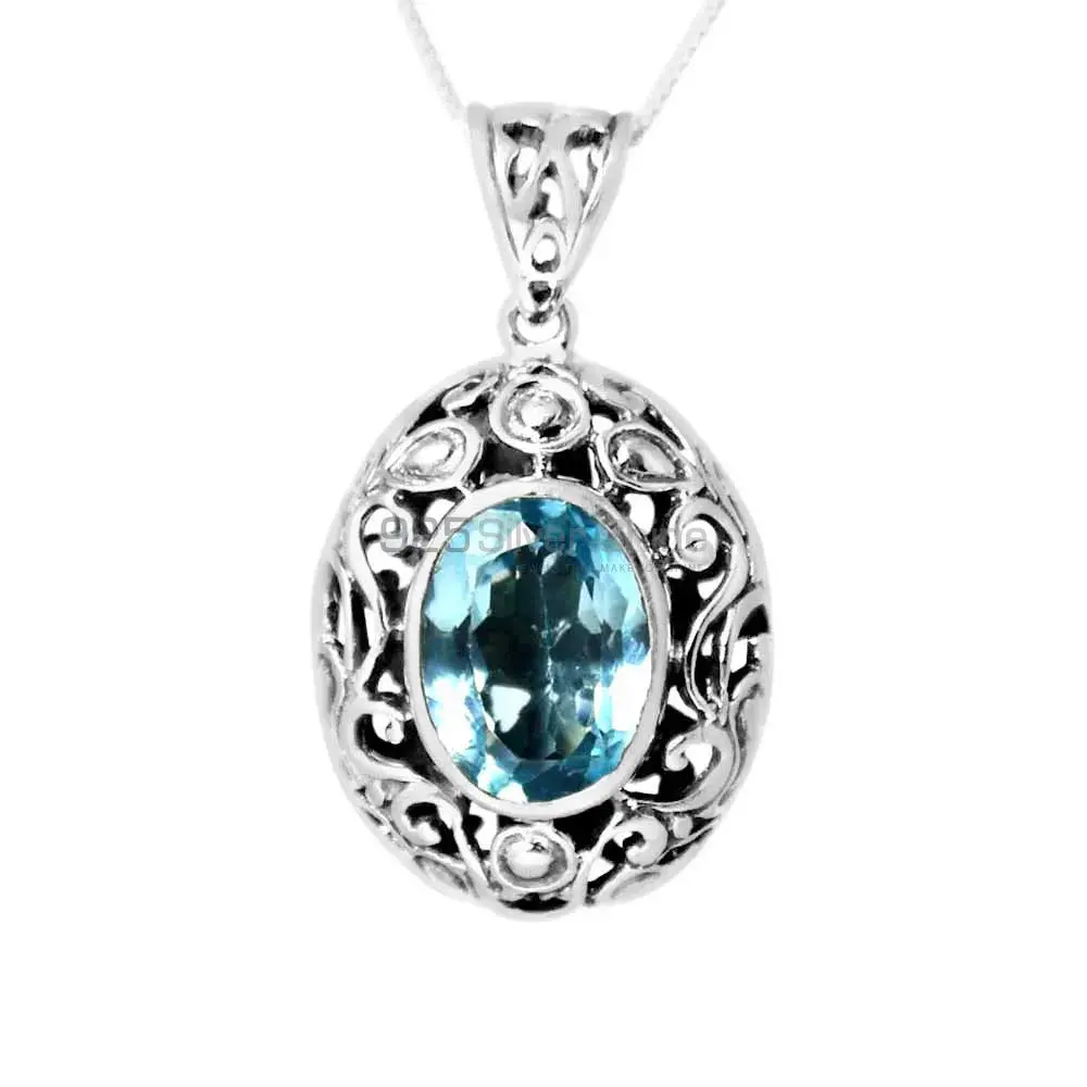 925 Solid Silver Pendants In Blue Topaz Gemstone Jewelry 925SP232-3_0