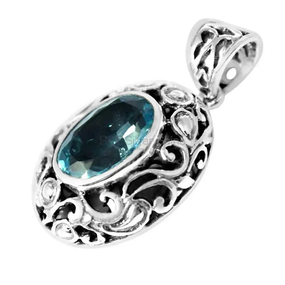 Wholesale 925 Solid Silver Pendants Exporters In Blue Topaz Gemstone Jewelry 925SP232-3_0