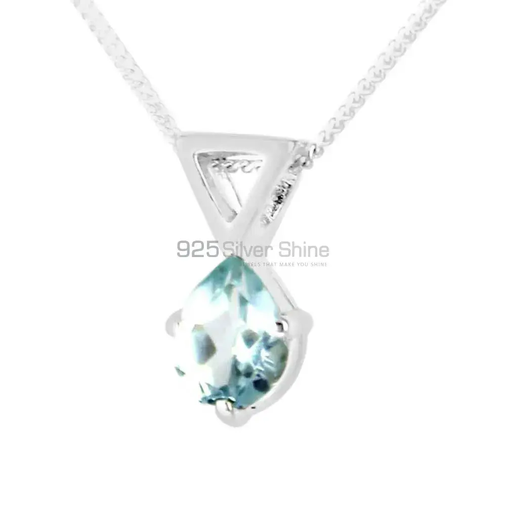 Wholesale 925 Solid Silver Pendants Exporters In Blue Topaz Gemstone Jewelry 925SP249-1