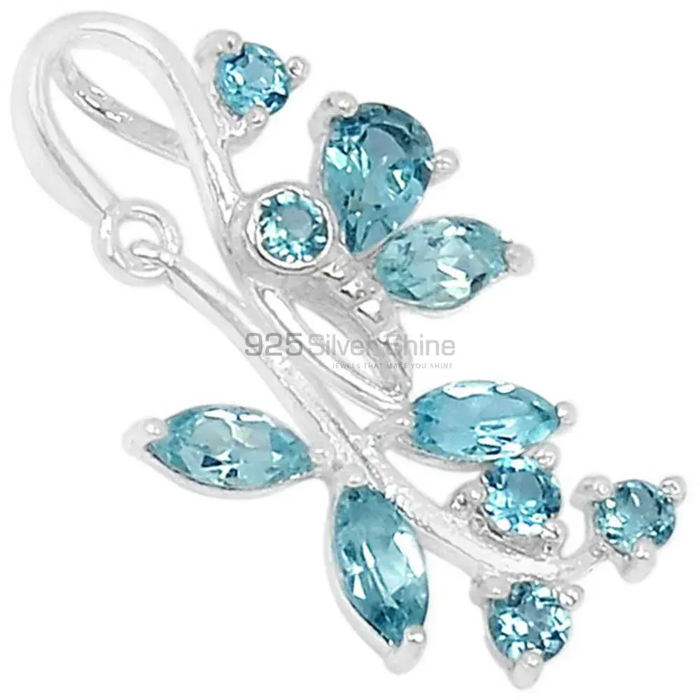 Wholesale 925 Solid Silver Pendants Exporters In Blue Topaz Gemstone Jewelry 925SSP328-1