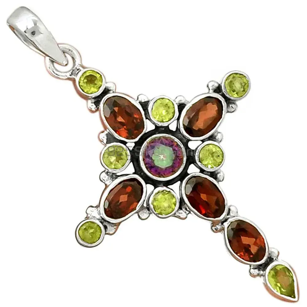 Wholesale 925 Solid Silver Pendants Exporters In Multi Gemstone Jewelry 925SP077-2