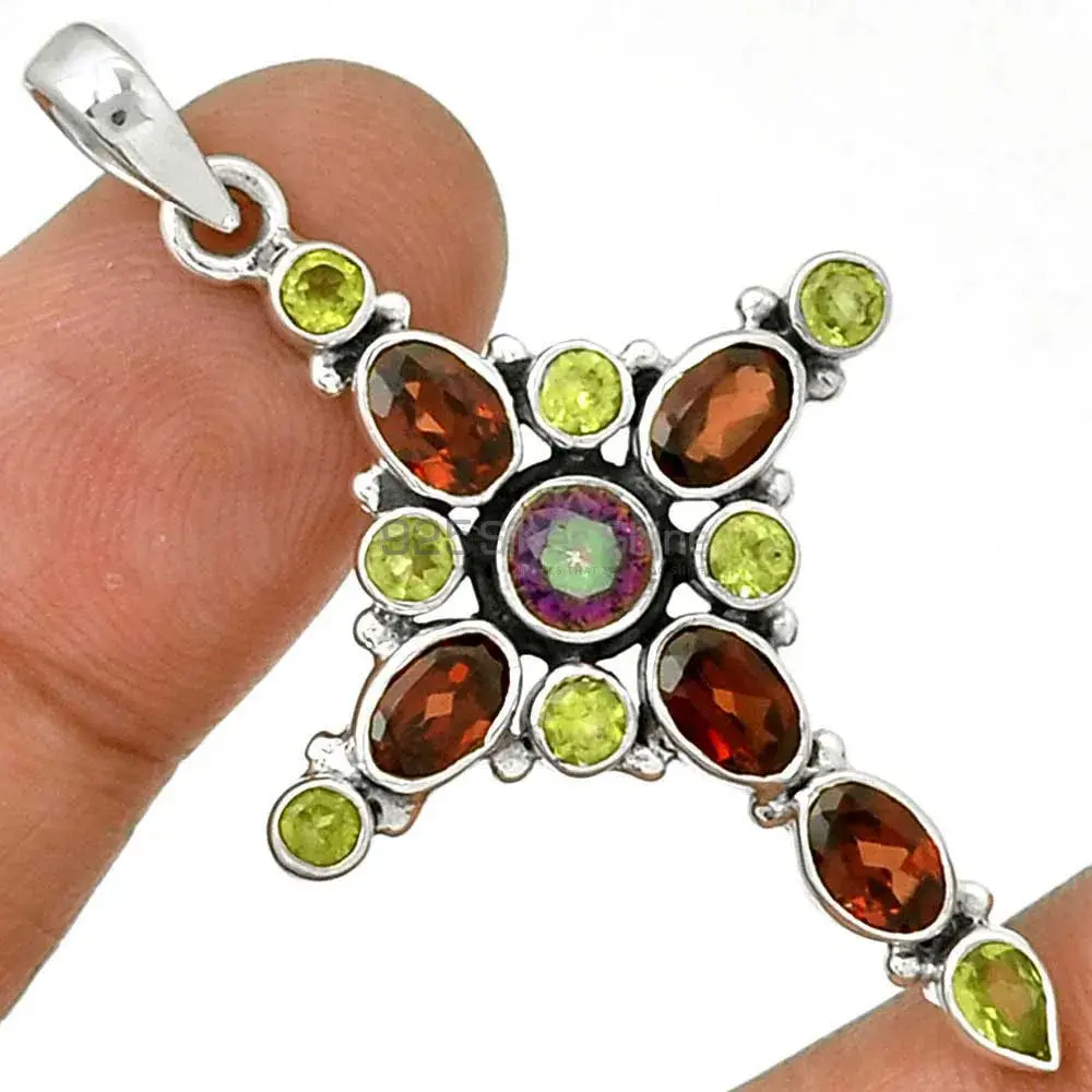 Wholesale 925 Solid Silver Pendants Exporters In Multi Gemstone Jewelry 925SP077-2_0