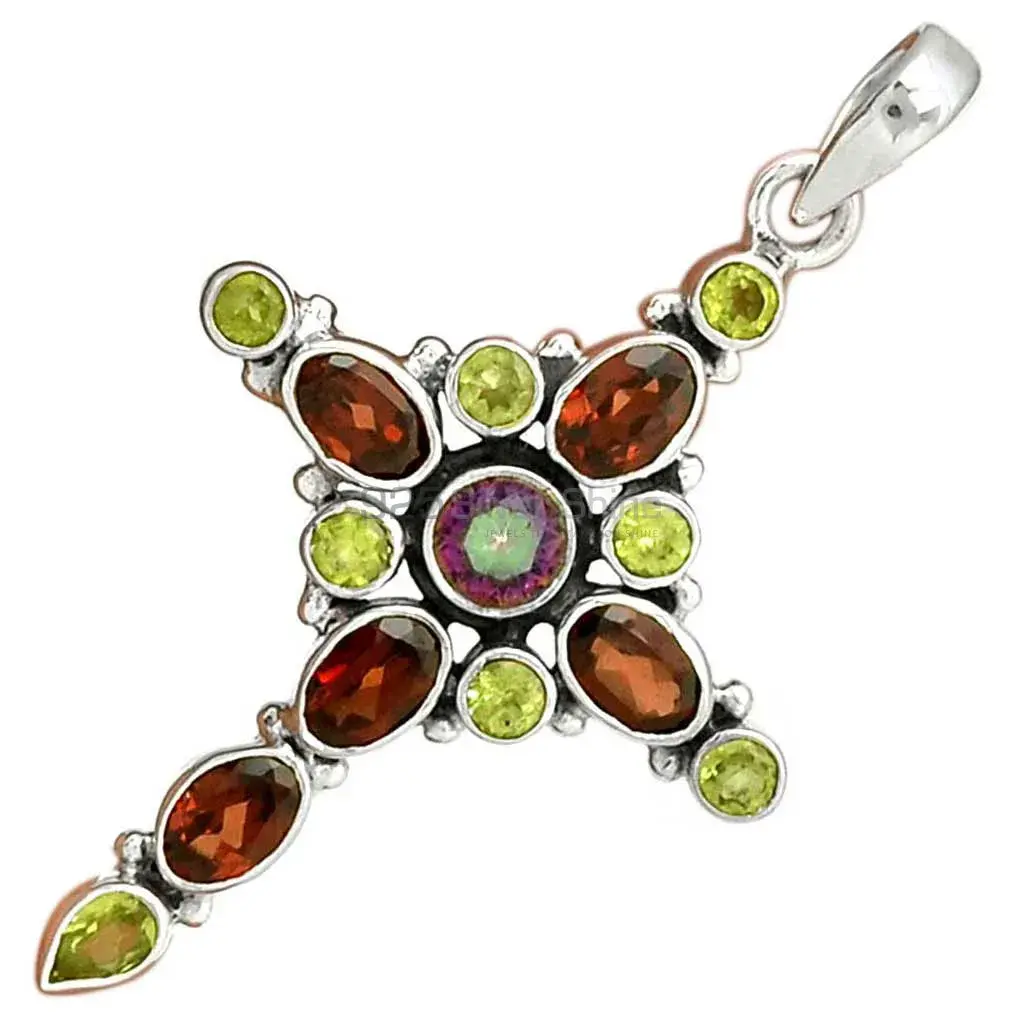 Wholesale 925 Solid Silver Pendants Exporters In Multi Gemstone Jewelry 925SP077-2_2